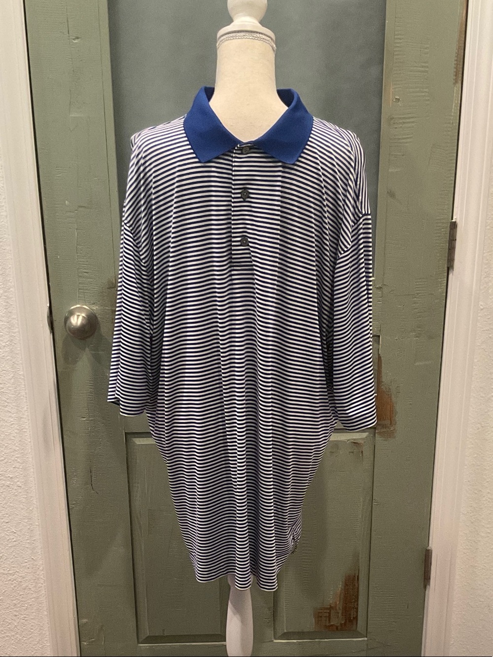 FootJoy Navy & White Striped Polo with Royal Blue Collar